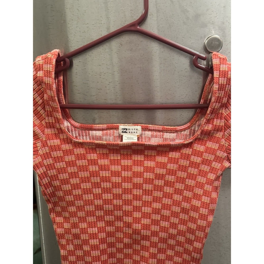 Y2K Billabong Ribbed Square Neckline Cropped Ruffle Trim SzL - Picture 7 of 16